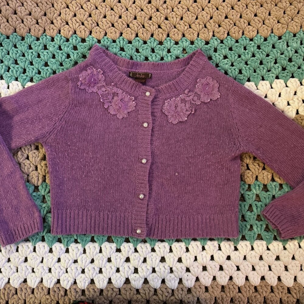 Angora Purple Embellished Knit Cardigan Jacket Womans sz Large